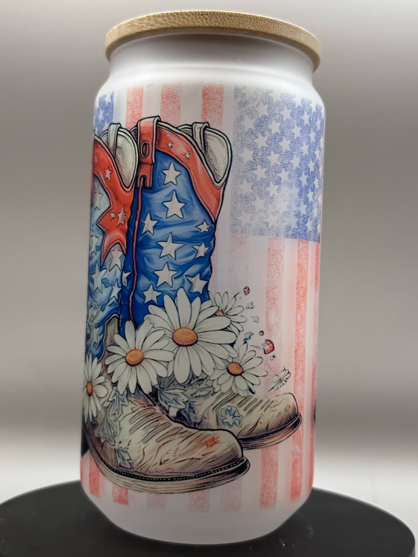 Patriotic Cowboy Boots Glass Tumbler